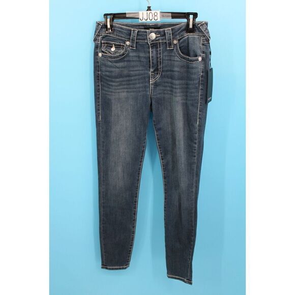 TRUE RELIGION SEQUIN HALLE MID RISE SKINNY COLOR BEACH SCAPE SIZE 28 NWT $199 - Picture 1 of 6